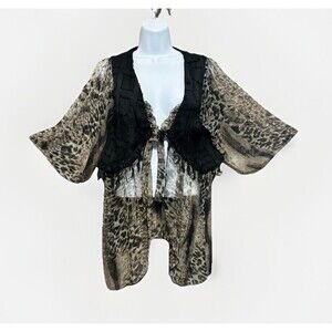Pretty Angel Topper Cardigan Leopard Animal Print Ruffle Boho Artsy Festival